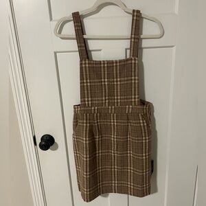 Lulu's Brown Plaid Pinafore Dress